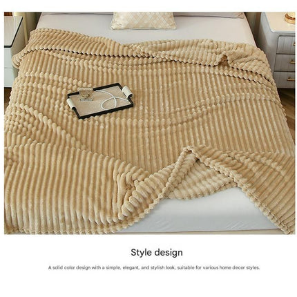 150*200cm Light Coffee Solid Colour Flannel Throw Blanket - Thick Double-Sided Fleece with Ribbed Texture - Soft throw blanket& Lightweight for Sofa, Bed, Office Nap, Air-Conditioned Rooms - Durable, Machine Washable, Non-Shedding