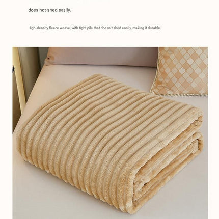 200*230cm Light Coffee Solid Colour Flannel Throw Blanket - Thick Double-Sided Fleece with Ribbed Texture - Soft throw blanket& Lightweight for Sofa, Bed, Office Nap, Air-Conditioned Rooms - Durable, Machine Washable, Non-Shedding