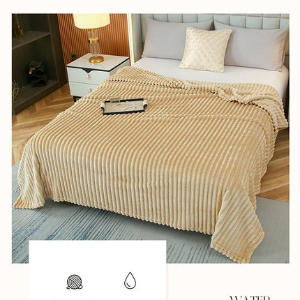 200*230cm Light tan Solid Colour Flannel Throw Blanket - Thick Double-Sided Fleece with Ribbed Texture - Soft throw blanket& Lightweight for Sofa, Bed, Office Nap, Air-Conditioned Rooms - Durable, Machine Washable, Non-Shedding
