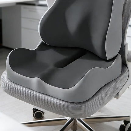 2-piece Off-White Ergonomic Memory Foam Seat Cushion with Lumbar Support - Breathable Contoured Design for Office, Car, and Home Use - Relieves Tailbone Pressure, Improves Posture, and Enhances Comfort for Prolonged Sitting