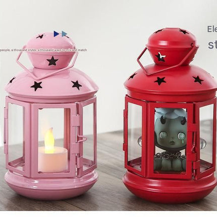 White European Style Star Cutout Metal Candle Lantern - Handcrafted Iron & Glass Decorative Lamp for Christmas, Home, Wedding, Party Easy to carry - Perfect for Living Room, Bedroom, Study
