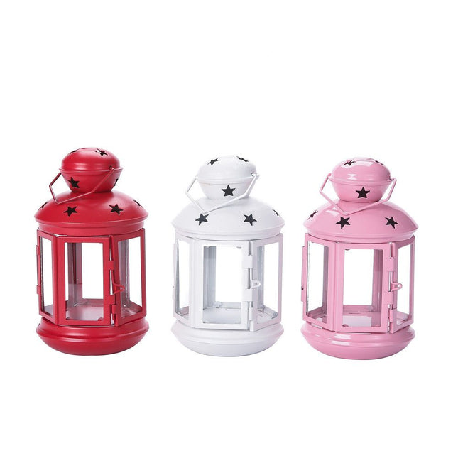 3-piece White and Pink and Red European Style Star Cutout Metal Candle V888-ELOSUNG50729