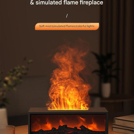 Black casing 3D Flame Effect Aroma Diffuser and Humidifier - Desktop Fireplace Design with Realistic LED Fire, 7-Color Mood Lighting, and Silent Ultrasonic Mist - Ideal for Bedroom, Living Room, Office, and Yoga Spaces - Includes Timer and Auto Shut-Off