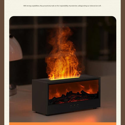 Black casing 3D Flame Effect Aroma Diffuser and Humidifier - Desktop Fireplace Design with Realistic LED Fire, 7-Color Mood Lighting, and Silent Ultrasonic Mist - Ideal for Bedroom, Living Room, Office, and Yoga Spaces - Includes Timer and Auto Shut-Off
