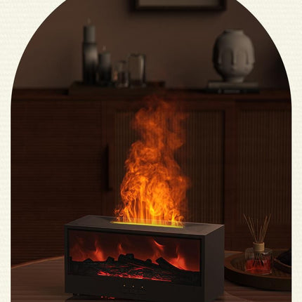 White casing 3D Flame Effect Aroma Diffuser and Humidifier - Desktop Fireplace Design with Realistic LED Fire, 7-Color Mood Lighting, and Silent Ultrasonic Mist - Ideal for Bedroom, Living Room, Office, and Yoga Spaces - Includes Timer and Auto Shut-Off