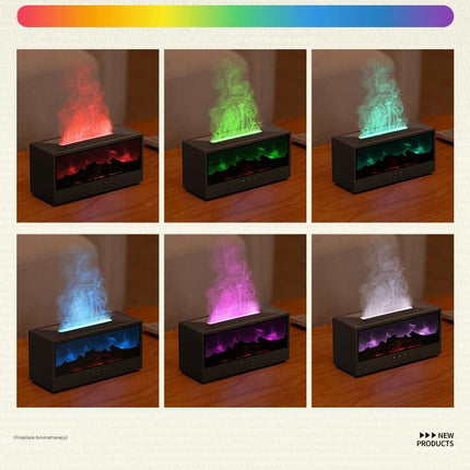 White casing 3D Flame Effect Aroma Diffuser and Humidifier - Desktop Fireplace Design with Realistic LED Fire, 7-Color Mood Lighting, and Silent Ultrasonic Mist - Ideal for Bedroom, Living Room, Office, and Yoga Spaces - Includes Timer and Auto Shut-Off
