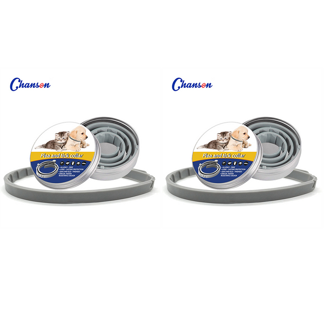 2-piece Grey 38cm Adjustable Flea and Tick Collar for Dogs and V888-ELOSUNG50734
