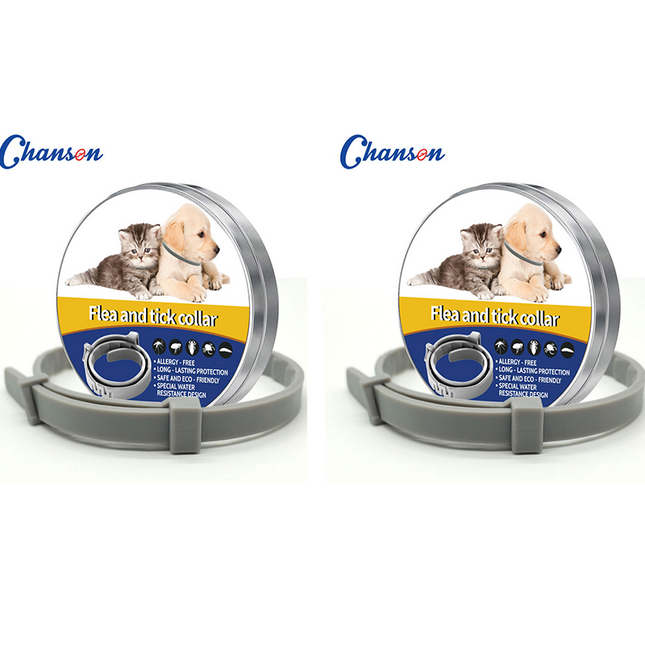 2-piece Grey 62cm Adjustable Flea and Tick Collar for Dogs and V888-ELOSUNG50735