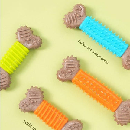 Orange Diagonal stripes Durable Dog Chew Toy - TPR Plastic Composite Bone for Small to Medium Dogs - Teeth Cleaning, Boredom Buster, Non-Toxic & Bite-Resistant Design for Puppies and Adult Dogs
