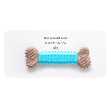 Blue Polka Dot Pattern Durable Dog Chew Toy - TPR Plastic Composite Bone for Small to Medium Dogs - Teeth Cleaning, Boredom Buster, Non-Toxic & Bite-Resistant Design for Puppies and Adult Dogs