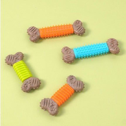4-piece Polka Dot Pattern and Diagonal stripes Durable Dog Chew Toy - TPR Plastic Composite Bone for Small to Medium Dogs - Teeth Cleaning, Boredom Buster, Non-Toxic & Bite-Resistant Design for Puppies and Adult Dogs