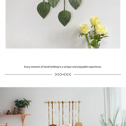 Green 40*100cm Handmade Macrame Leaf Wall Hanging - Cotton Boho Tapestry, Machine Washable,  - Nordic Style Decor for Bedroom, Living Room, Nursery