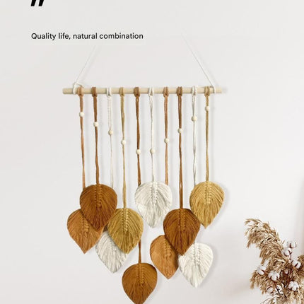 Brown 40*100cm Handmade Macrame Leaf Wall Hanging - Cotton Boho Tapestry, Machine Washable,  - Nordic Style Decor for Bedroom, Living Room, Nursery