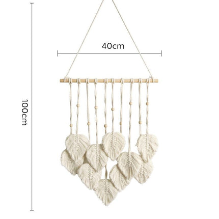 White 40*100cm Handmade Macrame Leaf Wall Hanging - Cotton Boho Tapestry, Machine Washable,  - Nordic Style Decor for Bedroom, Living Room, Nursery