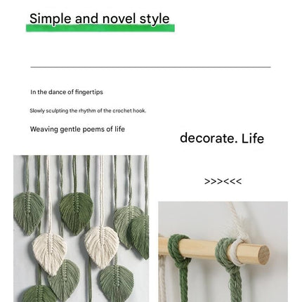 White 40*100cm Handmade Macrame Leaf Wall Hanging - Cotton Boho Tapestry, Machine Washable,  - Nordic Style Decor for Bedroom, Living Room, Nursery