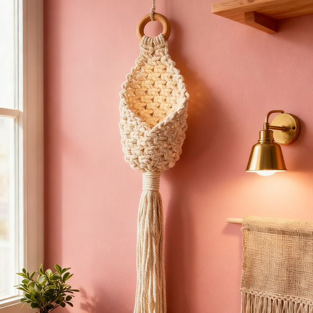 White Macrame Hanging Plant Holder