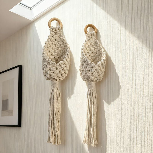 2-piece White Macrame Hanging Plant Holder