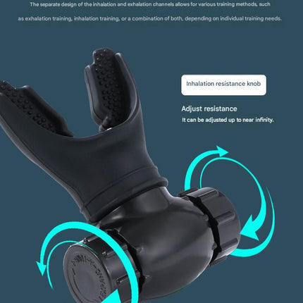 Black Portable Breathing Resistance Trainer - Medical-Grade Silicone & ABS, Adjustable Dual-Channel Respiratory Exercise Device- For Lung Capacity, Diaphragm Strength & Endurance Training
