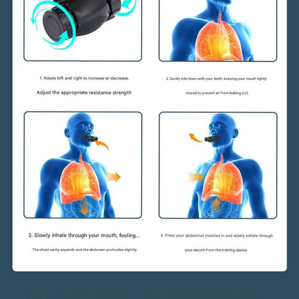 Black Portable Breathing Resistance Trainer - Medical-Grade Silicone & ABS, Adjustable Dual-Channel Respiratory Exercise Device- For Lung Capacity, Diaphragm Strength & Endurance Training