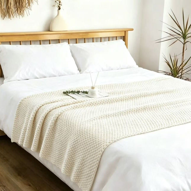 Off-white 150 200cm Nordic Style Tassel Knit Throw V888-ELOSUNG50751