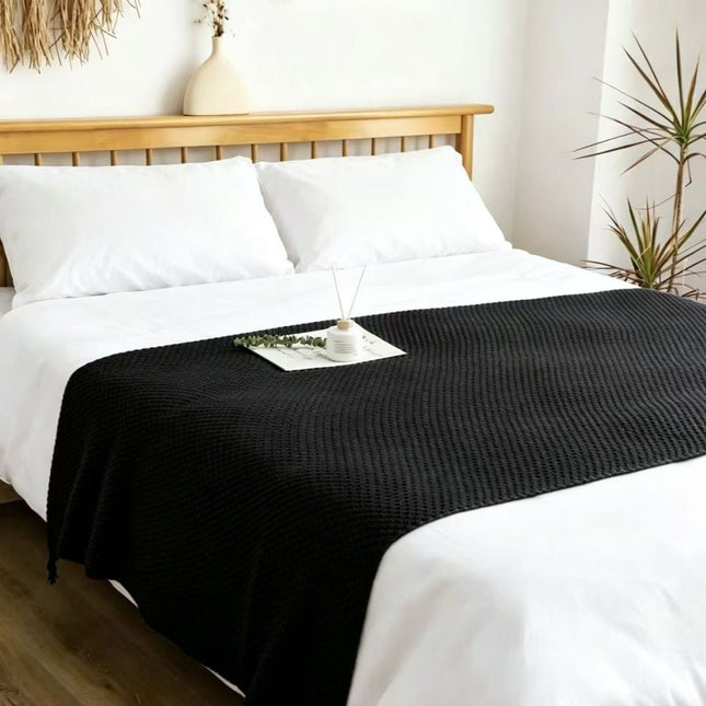 Black 110 150cm Nordic Style Tassel Knit Throw V888-ELOSUNG50752