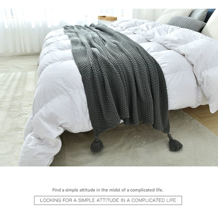 Pink 1130*170cm Nordic Style Tassel Knit Throw Blanket - Soft Polyester Sofa Blanket with Pineapple Texture - Breathable & Lightweight for Office, Couch, Travel - Boho Chic Home Decor