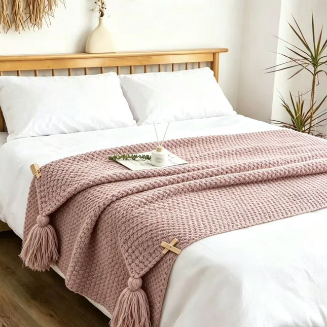 Pink 150 200cm Nordic Style Tassel Knit Throw V888-ELOSUNG50757