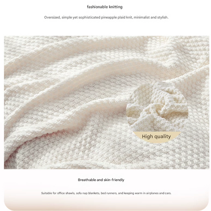Khaki 150*200cm Nordic Style Tassel Knit Throw Blanket - Soft Polyester Sofa Blanket with Pineapple Texture - Breathable & Lightweight for Office, Couch, Travel - Boho Chic Home Decor