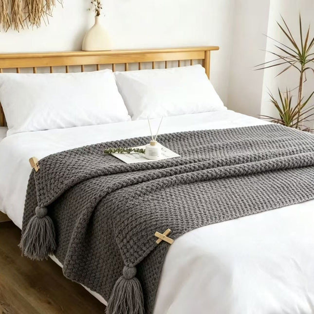 Grey 110 150cm Nordic Style Tassel Knit Throw V888-ELOSUNG50761