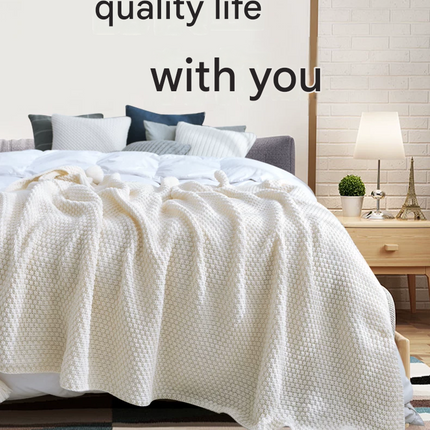 Grey 110*150cm Nordic Style Tassel Knit Throw Blanket - Soft Polyester Sofa Blanket with Pineapple Texture - Breathable & Lightweight for Office, Couch, Travel - Boho Chic Home Decor