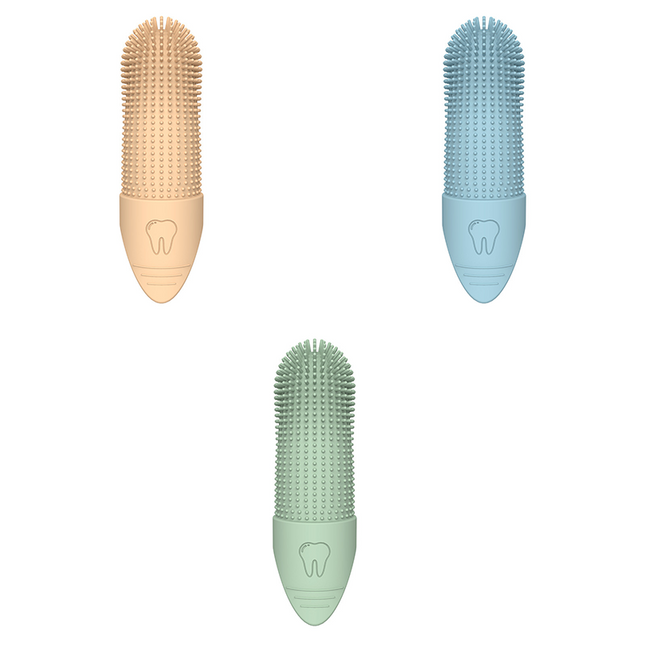 3-piece Blue and Green and Yellow Silicone Pet Finger Toothbrush for Cats and V888-ELOSUNG50843