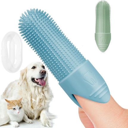 3-piece Blue and Green and Yellow Silicone Pet Finger Toothbrush for Cats and Dogs - Soft Dental Care Brush for Teeth Cleaning, Plaque Removal, and Oral Hygiene - Ideal for Small, Medium, and Large Breeds