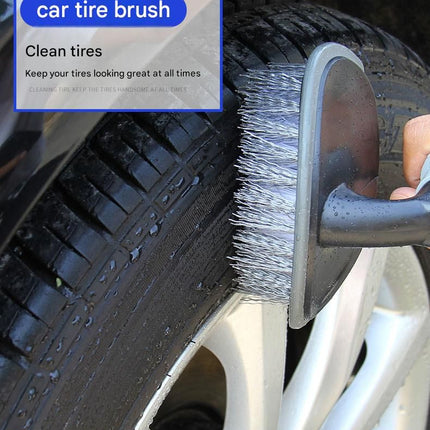 3-piece Car Tyre and Wheel Rim Cleaning Brush - Heavy Duty PP Bristles, Ergonomic L-Shaped Handle, Durable PVC/TPR Construction - Essential Auto Detailing Tool for Deep Cleaning Tyres and Alloy Rims