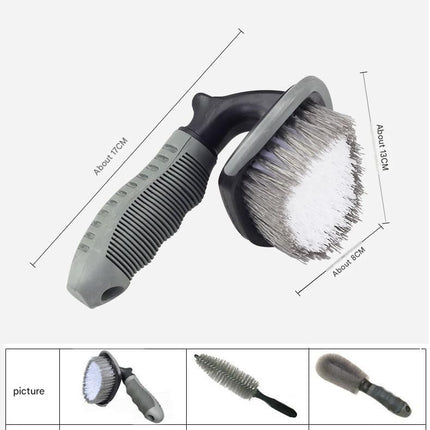 3-piece Car Tyre and Wheel Rim Cleaning Brush - Heavy Duty PP Bristles, Ergonomic L-Shaped Handle, Durable PVC/TPR Construction - Essential Auto Detailing Tool for Deep Cleaning Tyres and Alloy Rims