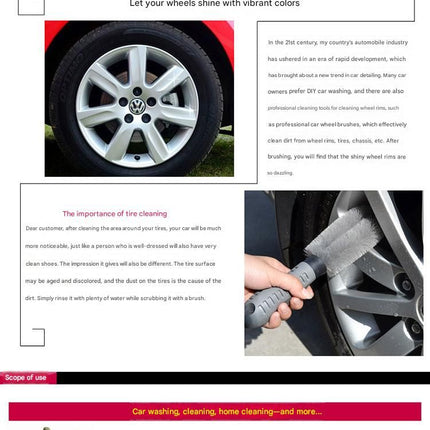 3-piece Car Tyre and Wheel Rim Cleaning Brush - Heavy Duty PP Bristles, Ergonomic L-Shaped Handle, Durable PVC/TPR Construction - Essential Auto Detailing Tool for Deep Cleaning Tyres and Alloy Rims