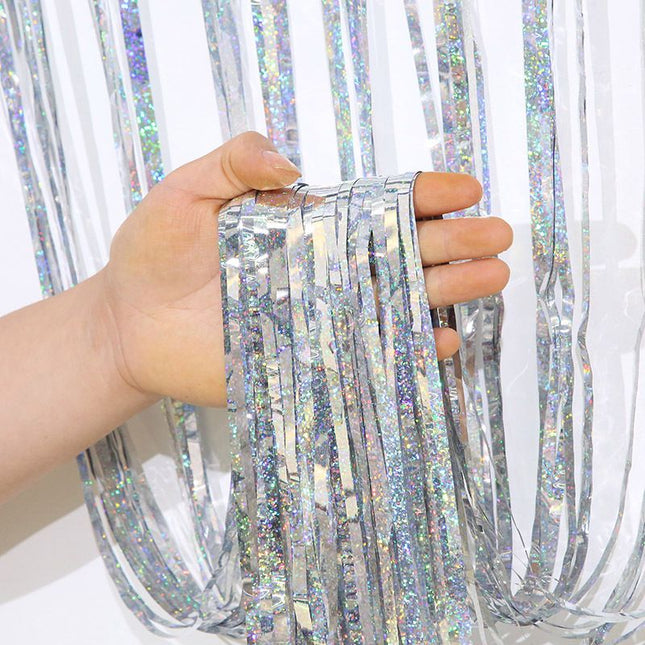 5-piece Silvery Laser Tinsel Foil Fringe V888-ELOSUNG50845