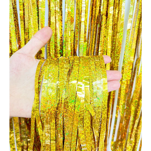 5-piece Golden Laser Tinsel Foil Fringe V888-ELOSUNG50848