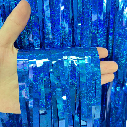 5-piece Dark blue Laser Tinsel Foil Fringe Curtain - 1*1m Metallic Party Streamer Backdrop for Birthday, Wedding, Christmas, New Year & Event Decoration - Shimmering Photo Booth & Doorway Prop