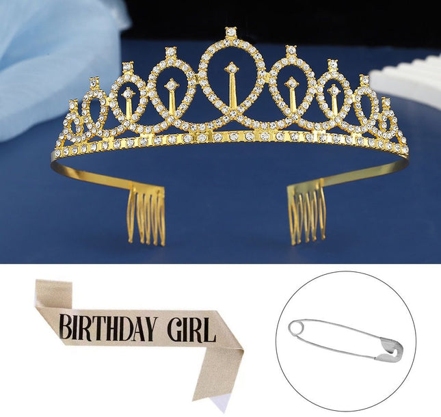 2-piece Golden Birthday Girl Tiara and Sash V888-ELOSUNG50853