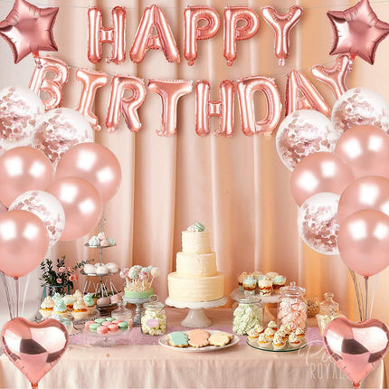 Rose Gold 18th Birthday Balloon Decoration Set - Foil Number Balloons, Happy Birthday Letter Banner, Tassel Curtain, Confetti Balloons, Latex Balloons & Tape - Complete Party Decor Kit for 18th, 21st, 30th  Birthdays