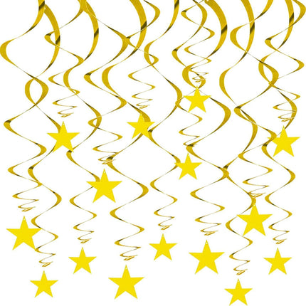 30-Piece Set for Golden Star Spiral Hanging Decorations - Kids Birthday, Wedding, Graduation, and Party Ceiling Decoration - Festive Swirl Streamers, Easy Hang Party Supplies