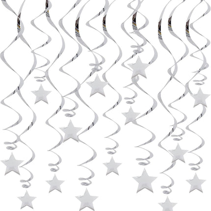 30-Piece Set for Silvery Star Spiral Hanging Decorations - Kids Birthday, Wedding, Graduation, and Party Ceiling Decoration - Festive Swirl Streamers, Easy Hang Party Supplies