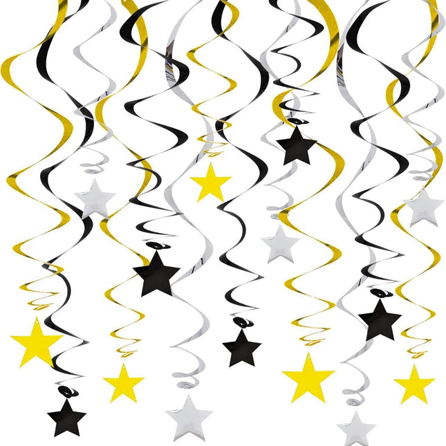 30-Piece Set for Golden and Silvery and Black Star Spiral Hanging V888-ELOSUNG50862