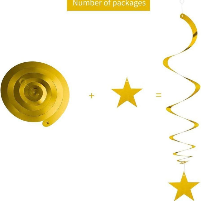 30-Piece Set for Golden and Silvery and Black Star Spiral Hanging – product detail
