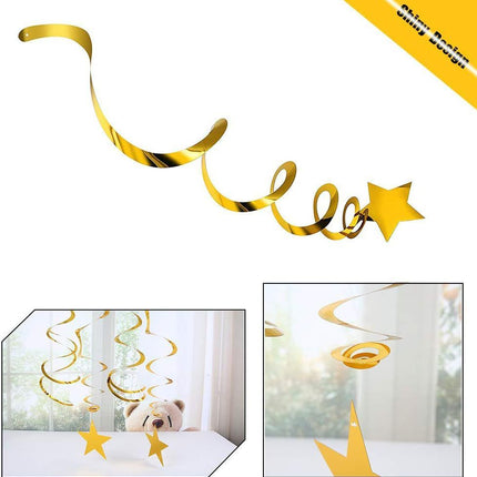 30-Piece Set for Golden and Blue Star Spiral Hanging Decorations - Kids Birthday, Wedding, Graduation, and Party Ceiling Decoration - Festive Swirl Streamers, Easy Hang Party Supplies