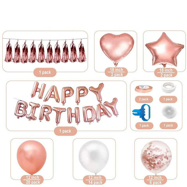 Rose Gold Happy Birthday Balloon Decoration – product detail