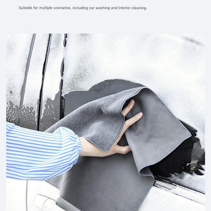 30*30 cm Grey Coral Fleece & Suede Microfiber Cloth Double-Sided Car Wash Towel  , 5X Water Absorption, Scratch-Free & Lint-Free, 360° Stitched Edge for Car Detailing, Glass, Home Cleaning - Multi-Purpose Auto Care Cloth
