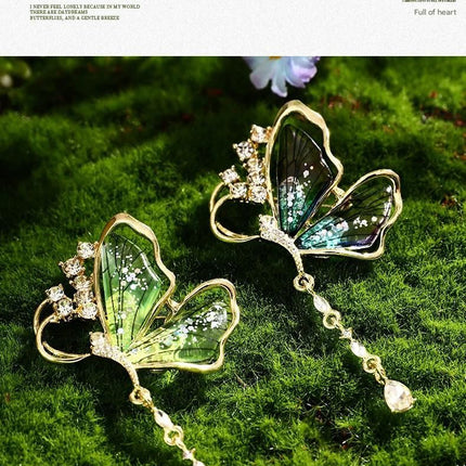 Green Butterfly Brooch - Green Enamel Crystal Tassel Pin - Elegant Alloy Jewelry for Women, Gift for Mom, Teacher, Friend, Birthday, Valentine's Day, Mother's Day