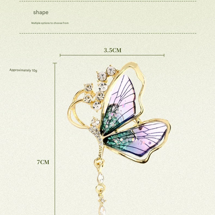 Purple Butterfly Brooch - Green Enamel Crystal Tassel Pin - Elegant Alloy Jewelry for Women, Gift for Mom, Teacher, Friend, Birthday, Valentine's Day, Mother's Day
