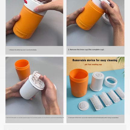 Orange Pet Paw Cleaner Cup - Portable Dog Foot Washer with Soft Silicone Bristles - Easy Clean, Detachable Design for Small to Medium Dogs & Cats